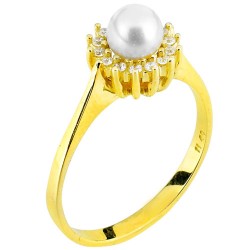 Χρυσό δαχτυλίδι Κ14 με μαργαριτάρι και ζιργκόν